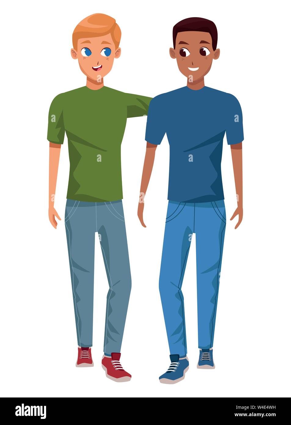 Coppia giovane e sorridente camminando cartoon Illustrazione Vettoriale