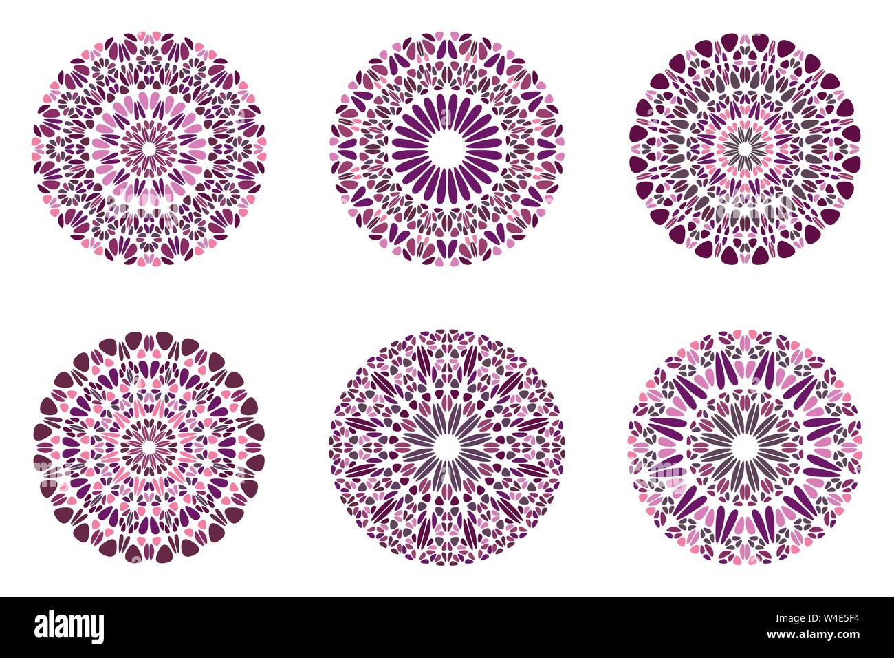 Colorata ornati round flower logo mandala set - circolare ornamentali geometrici astratti disegni vettoriali da forme curvilinee Illustrazione Vettoriale
