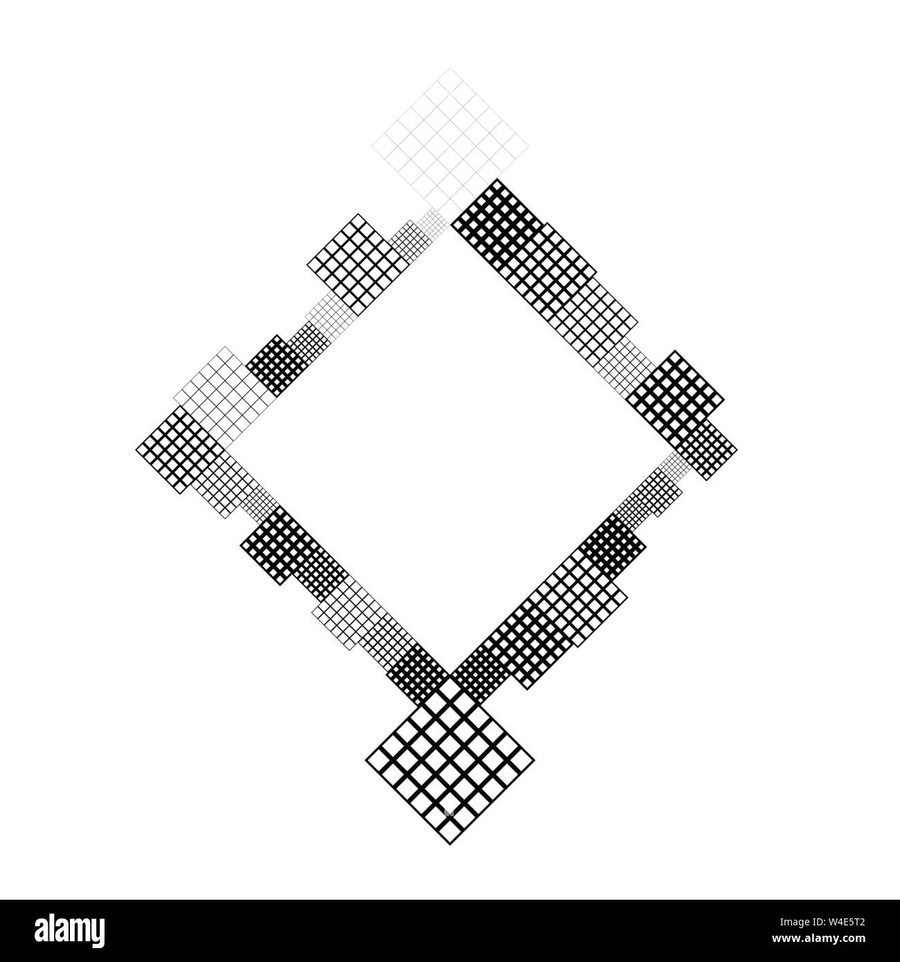 Diagonale minima geometrica in bianco e nero badge quadrato elemento di design - moderno vettore grafico con uno spazio vuoto al centro Illustrazione Vettoriale