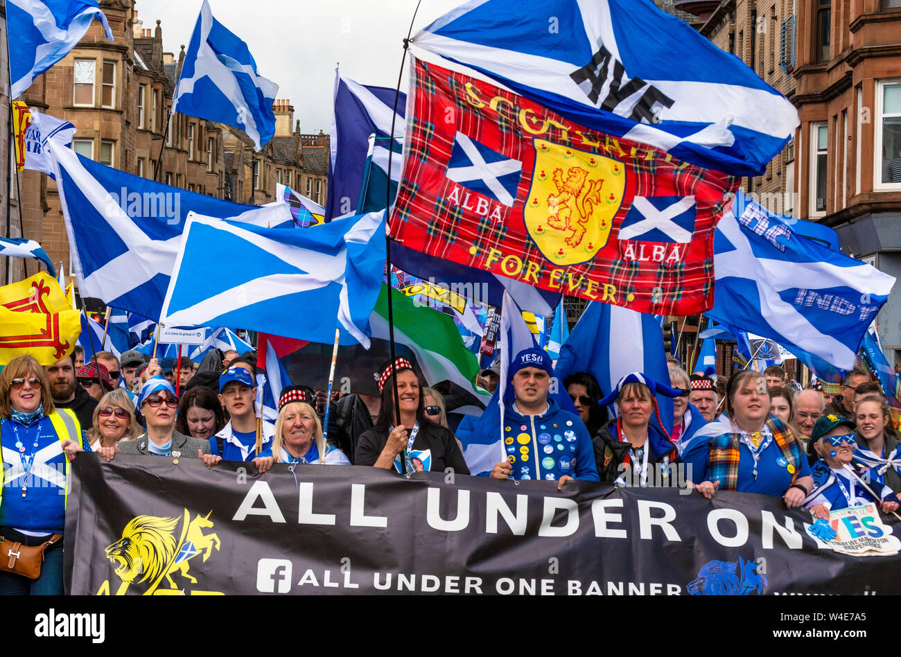 Glasgow, Tutti sotto uno striscione indipendenza marzo - 2019 Foto Stock