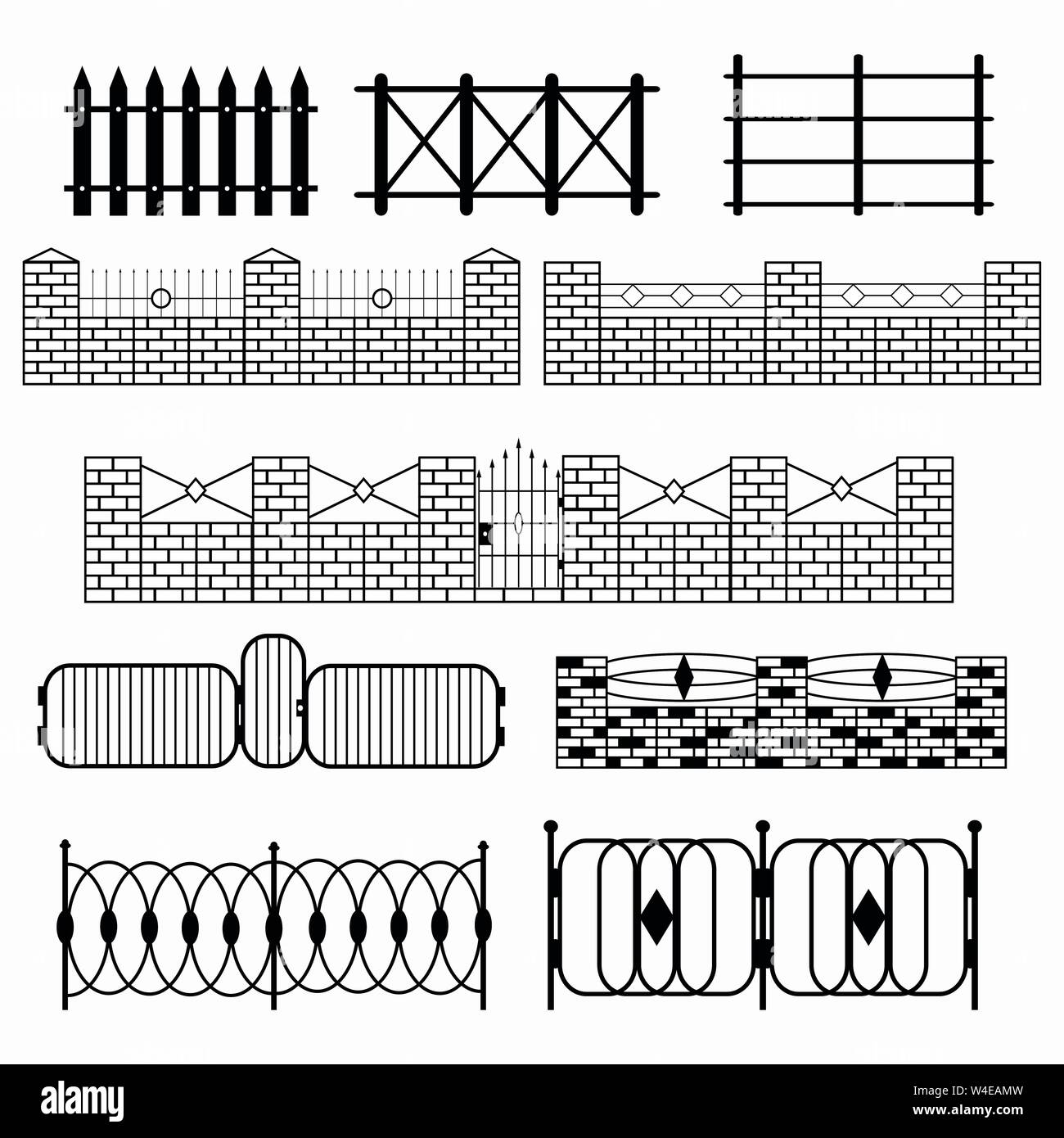 Black fence collezione di simboli astratti Illustrazione Vettoriale