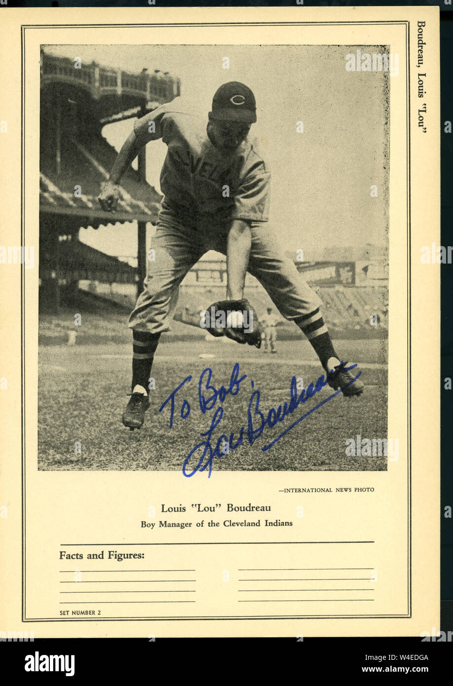 Hall of Fame giocatore di baseball Lou Boudreau con la Cleveland Indians circa 1940s Foto Stock