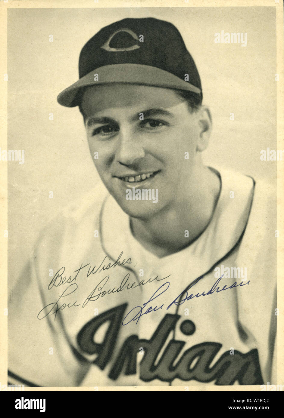 Hall of Fame giocatore di baseball Lou Boudreau con la Cleveland Indians circa 1940s Foto Stock
