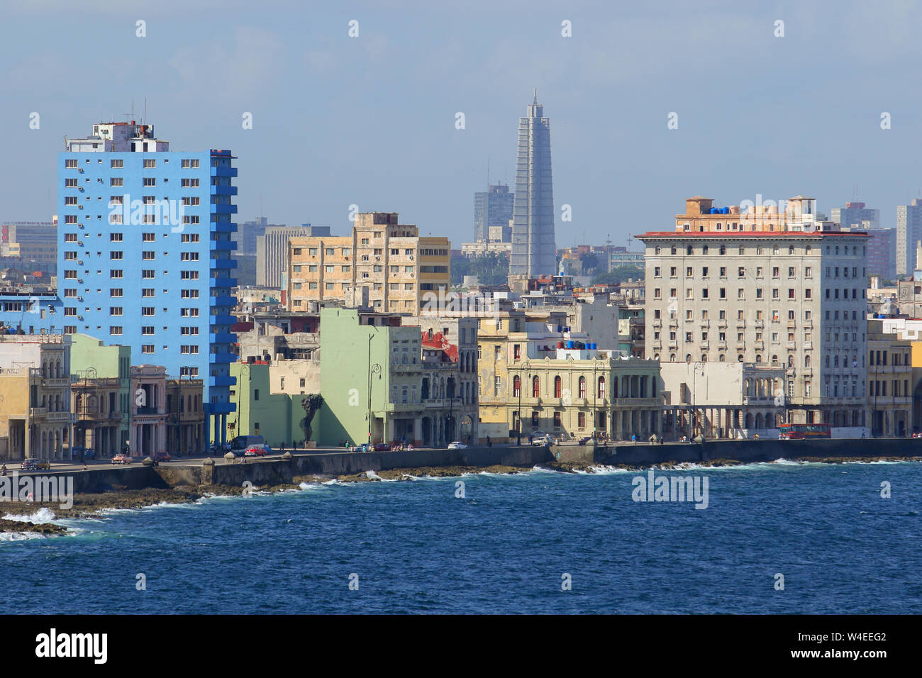 Il Malecon come si vede dal Castillo del Morro Morro (Castello) a La Havana di Cuba Foto Stock