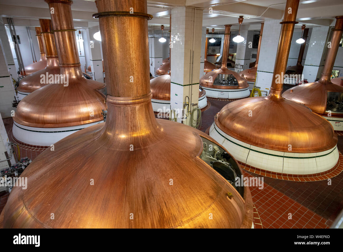 Pentola di cereali (rame fermentatore serbatoi) in Coors Brewery - Golden, Colorado, STATI UNITI D'AMERICA Foto Stock