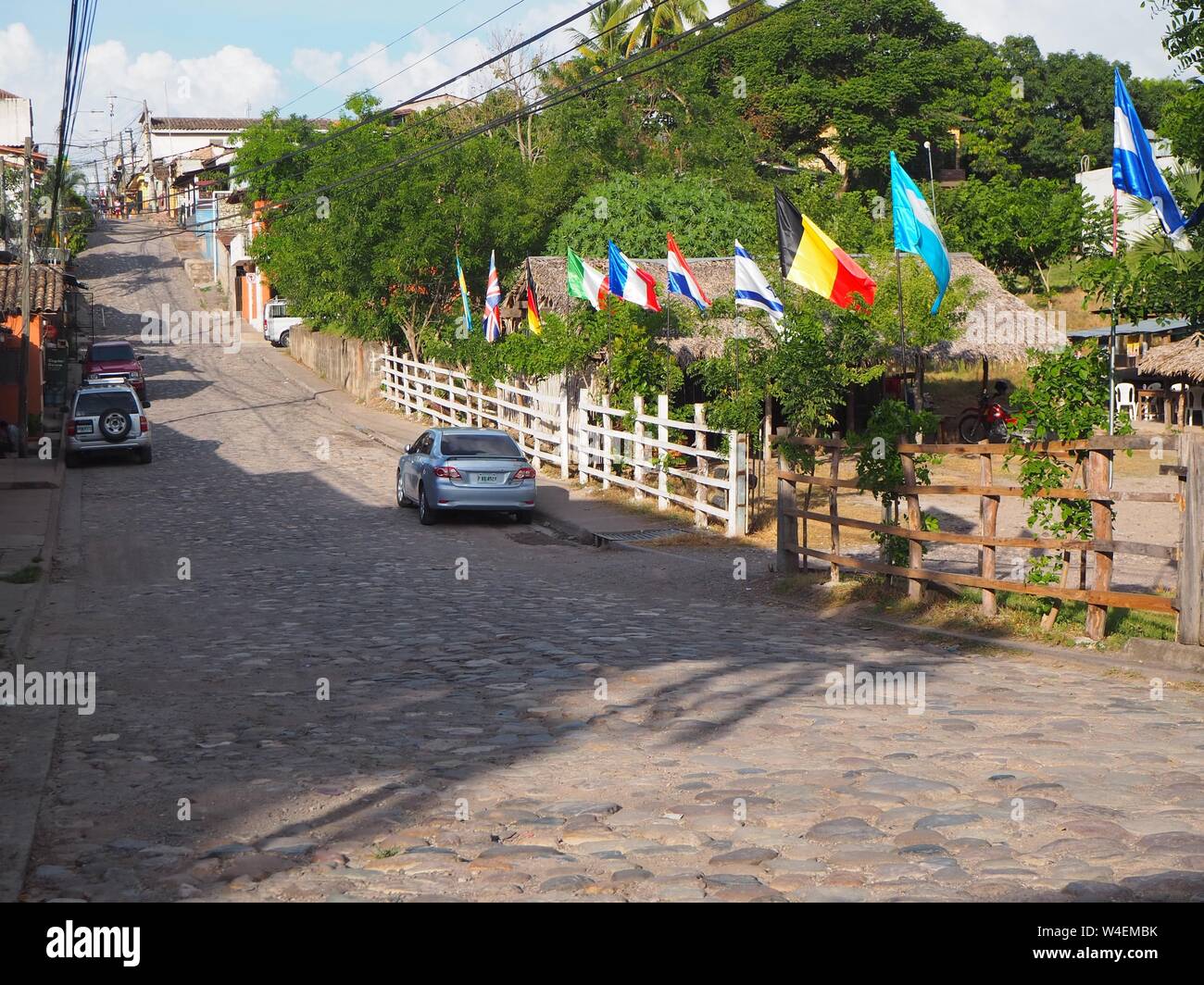 Street dell America centrale nel villaggio o città. Copan in Honduras. città vicino alle rovine della città tropicale. Caraibi. Foto Stock