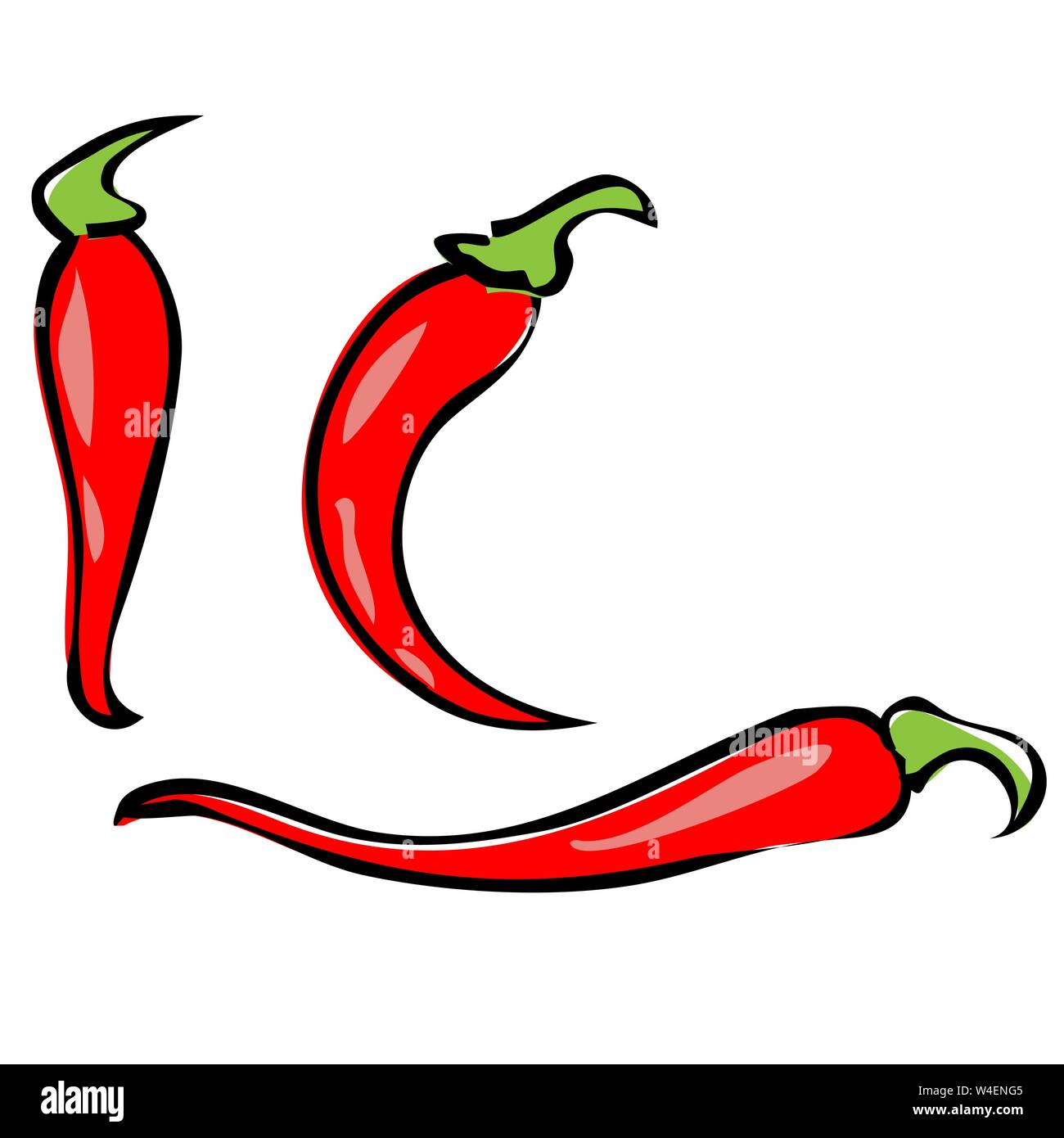 Peperoncino isolati su sfondo bianco. Il Cile chili pepper Frutti di piante del genere Capsicum. Red Hot Pepper icona vettore realistico illustrat Illustrazione Vettoriale