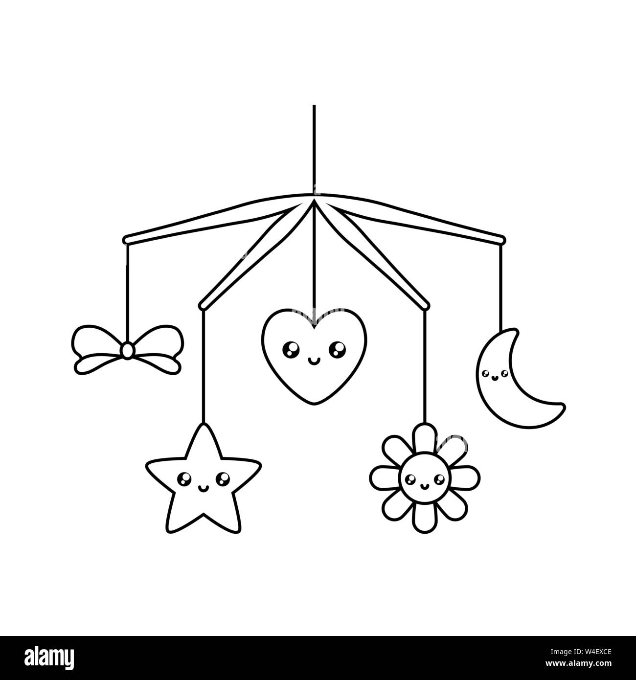 Culla mobile Baby toy kawaii style illustrazione vettoriale design Illustrazione Vettoriale