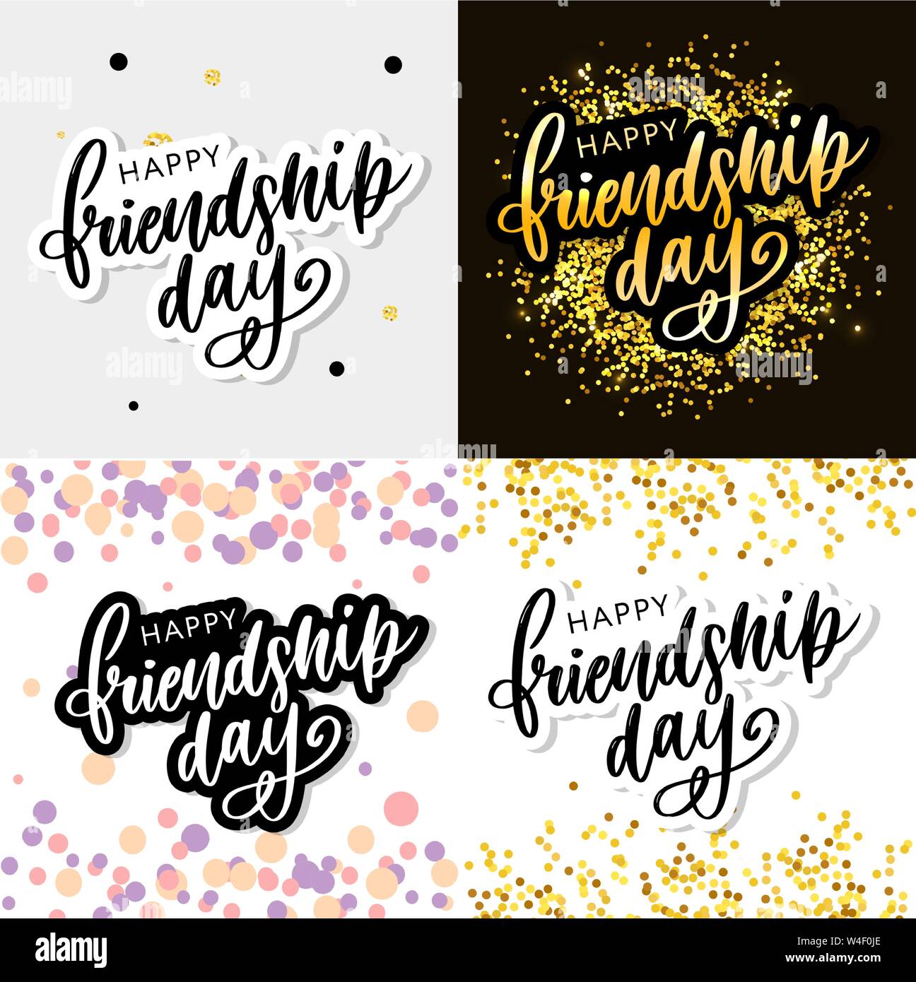 Illustrazione Vettoriale di disegnati a mano felice amicizia giorno felicitation in fashion style con caratteri di testo e di segno triangolo di colore Illustrazione Vettoriale
