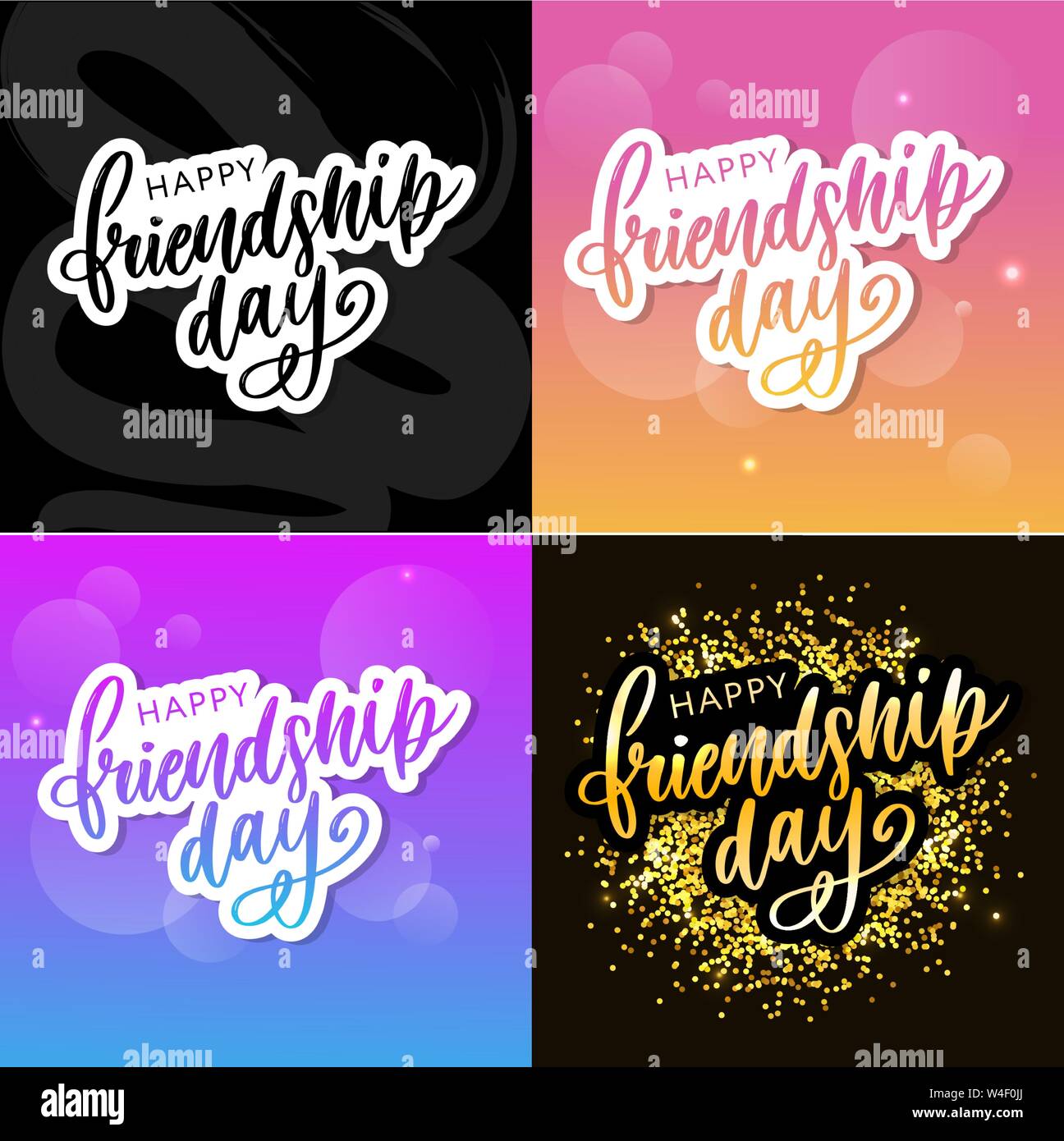Illustrazione Vettoriale di disegnati a mano felice amicizia giorno felicitation in fashion style con caratteri di testo e di segno triangolo di colore Illustrazione Vettoriale