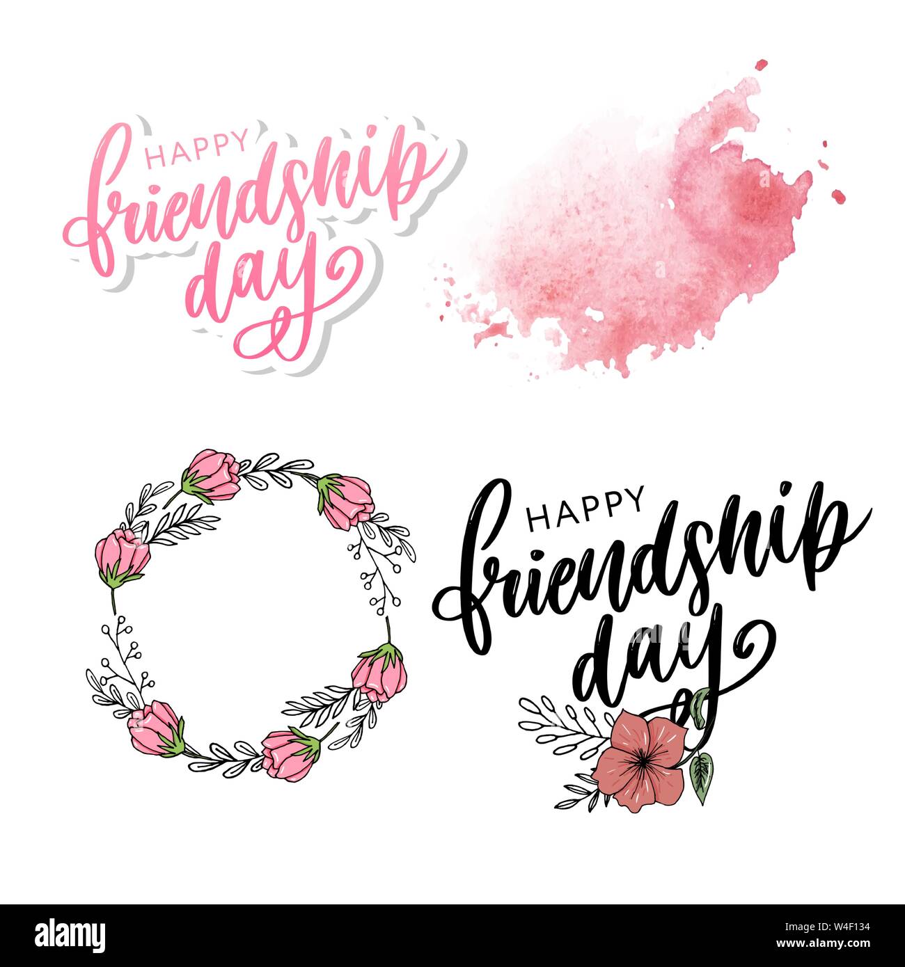 Illustrazione Vettoriale di disegnati a mano felice amicizia giorno felicitation in fashion style con caratteri di testo e di segno triangolo di colore Illustrazione Vettoriale