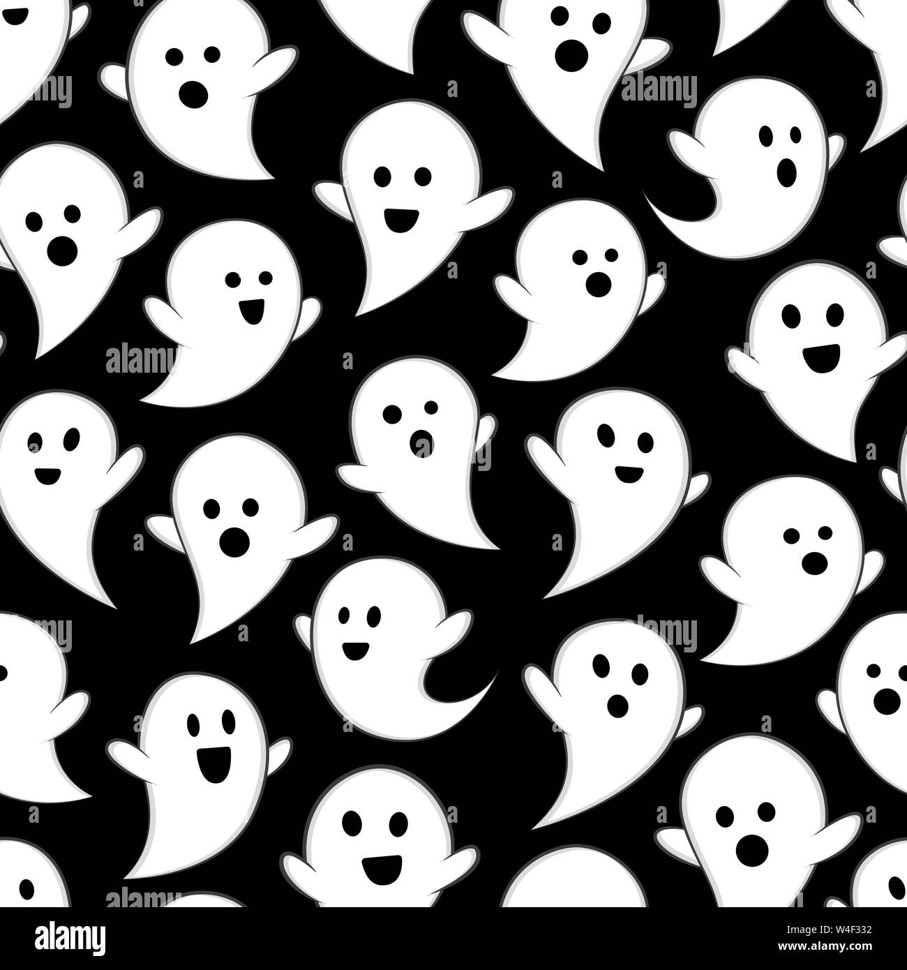 Simpatici fantasmi seamless pattern. Halloween illustrazione vettoriale sfondo. Sfondo piastrelle. Per il web, imballaggio, confezionamento, moda, arredamento, superficie, graphi Illustrazione Vettoriale