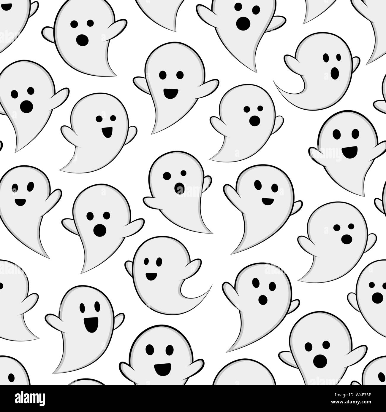 Simpatici fantasmi seamless pattern. Halloween illustrazione vettoriale sfondo. Sfondo piastrelle. Per il web, imballaggio, confezionamento, moda, arredamento, superficie, graphi Illustrazione Vettoriale