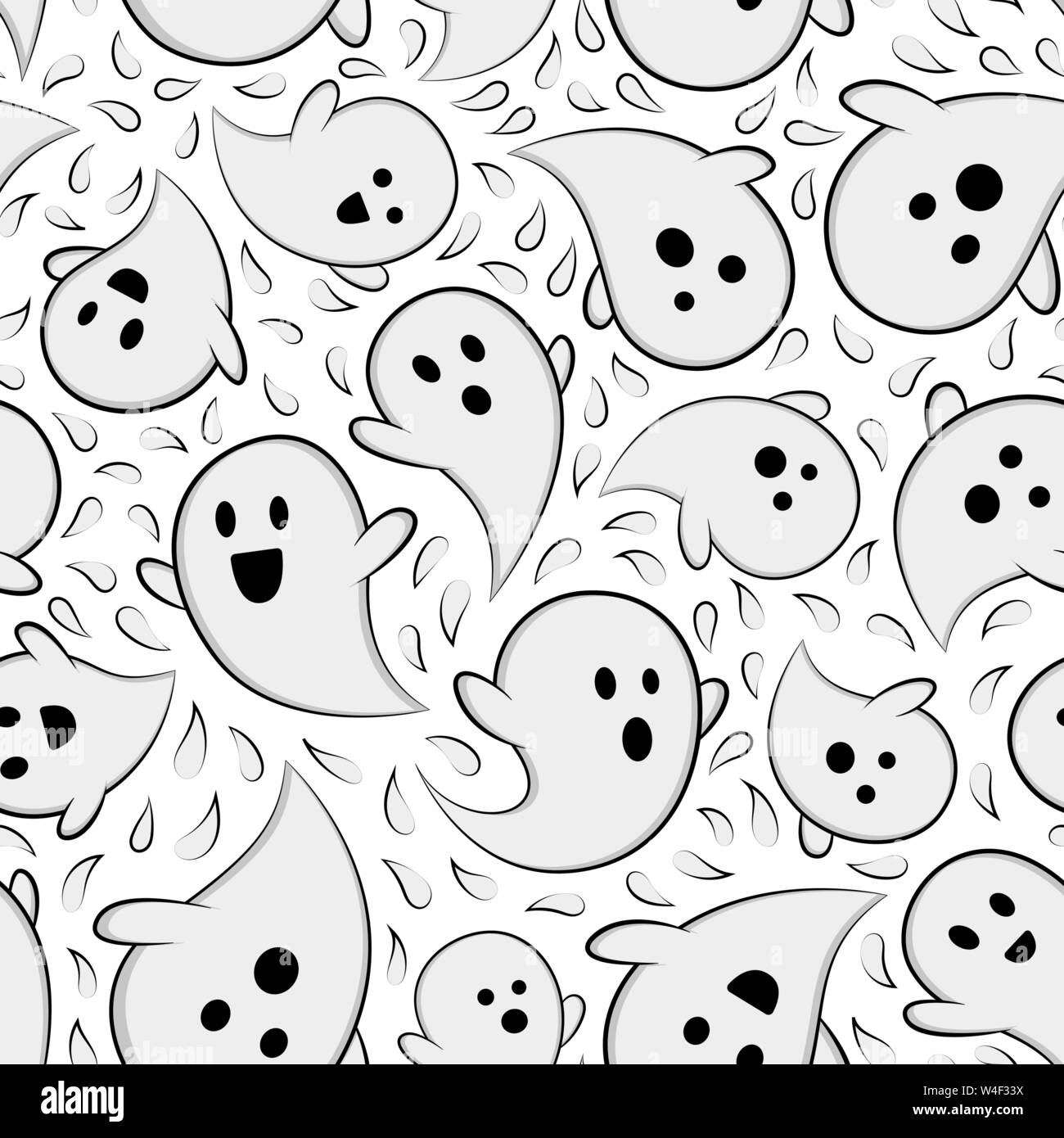Simpatici fantasmi seamless pattern. Halloween illustrazione vettoriale sfondo. Sfondo piastrelle. Per il web, imballaggio, confezionamento, moda, arredamento, superficie, graphi Illustrazione Vettoriale