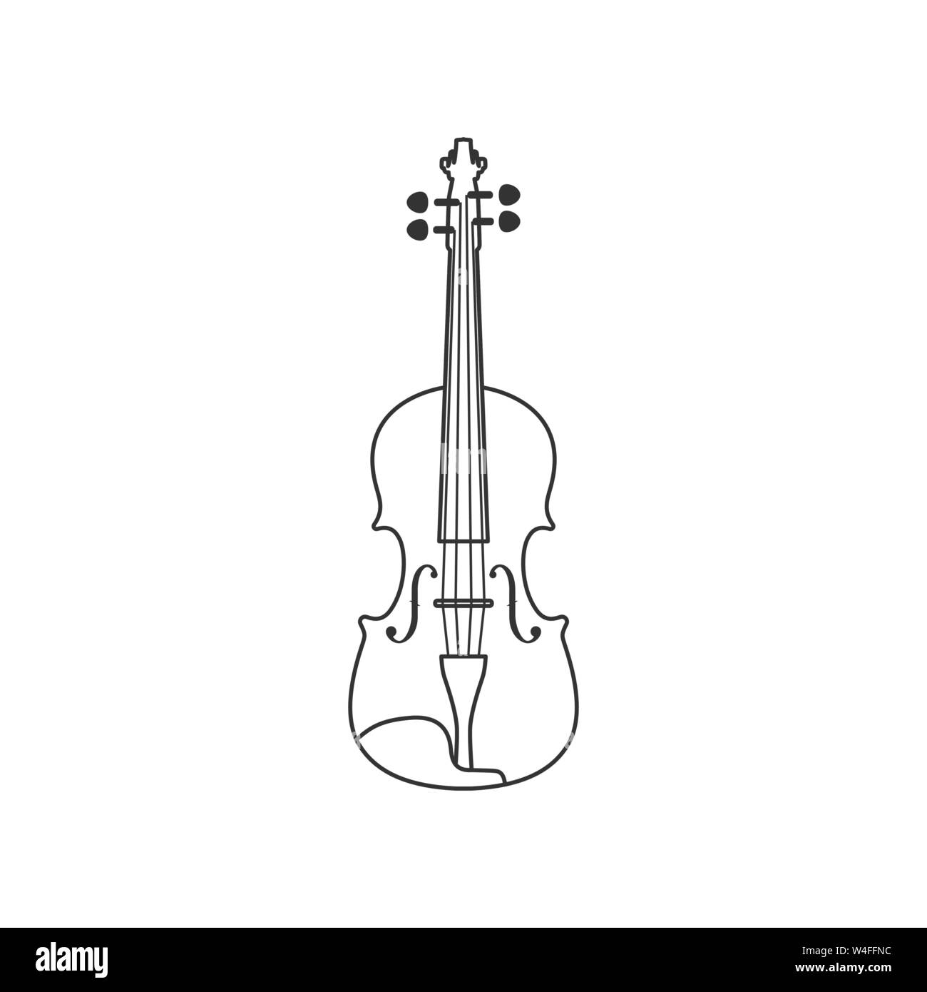 Violino classico in bianco e nero e la relativa icona. Vettore isolato String ill. Illustrazione Vettoriale