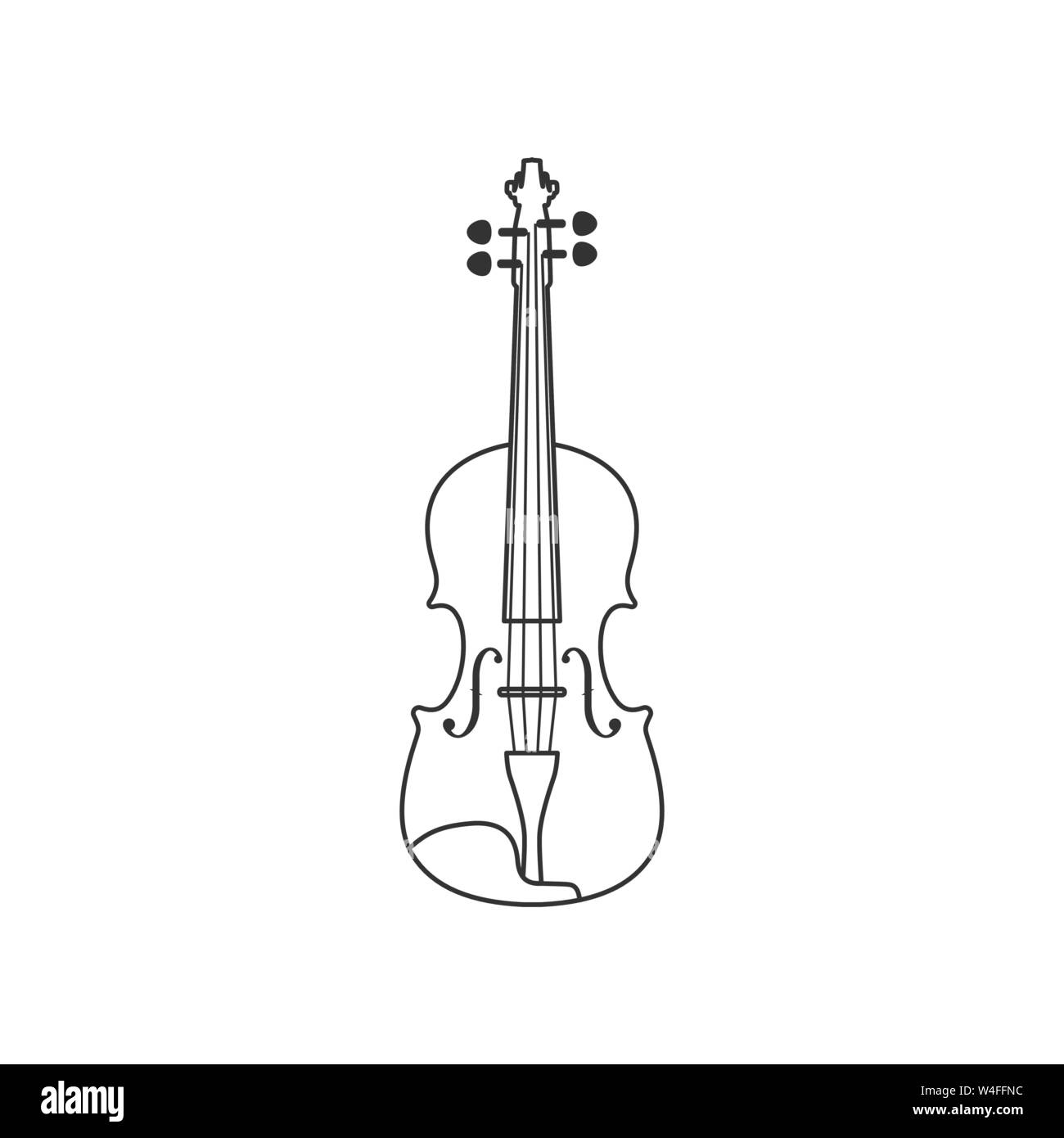 Violino classico in bianco e nero e la relativa icona. Vettore isolato String ill. Illustrazione Vettoriale