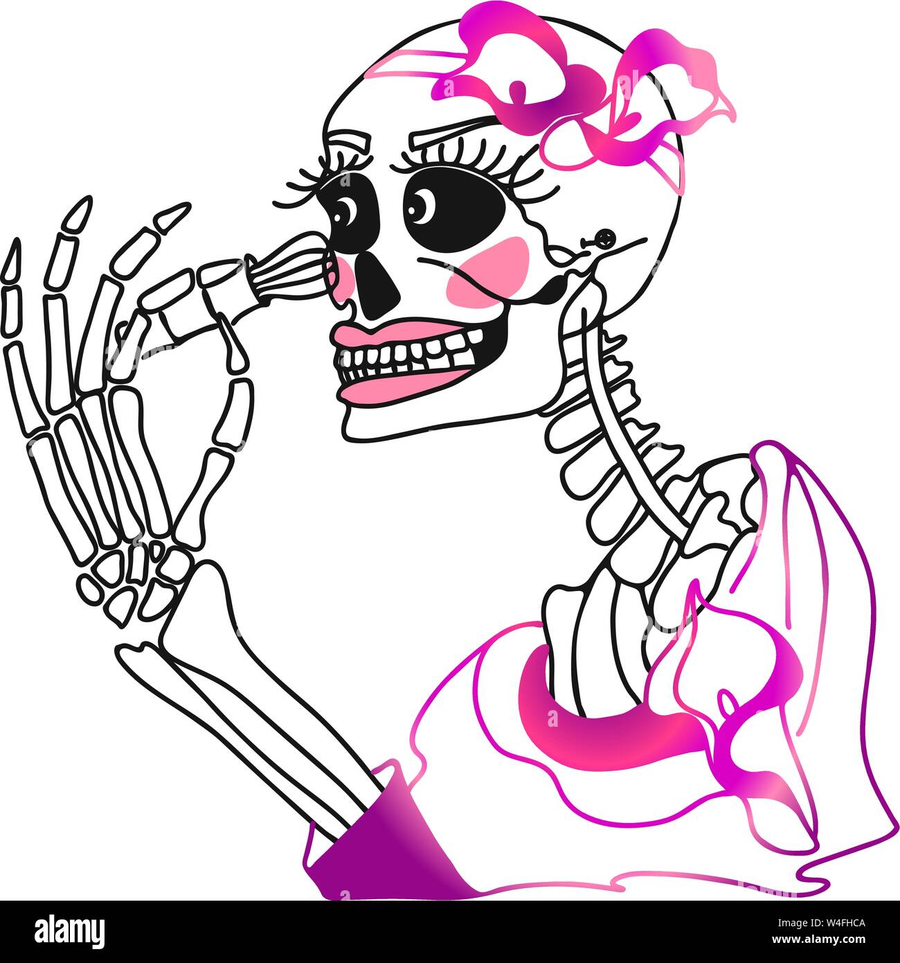 Silhouette di s lo scheletro di donna che compongono per la helloween party con pennello fard. Illustrazione Vettoriale. Illustrazione Vettoriale