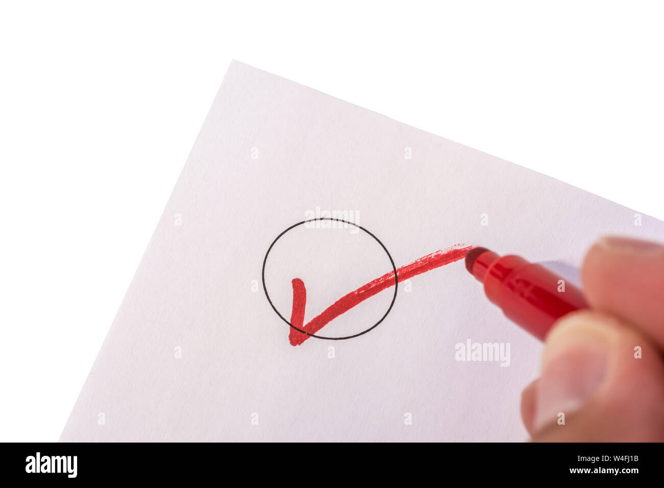 La verifica di un cerchio isolato su un pezzo di carta Foto Stock