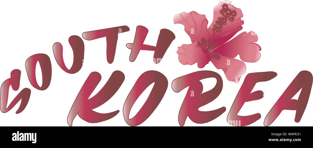 Disegnata a mano la Corea del Sud sospiro con fiore nazionale illustrazione, tipografia lettering poster, vettore Illustrazione Vettoriale