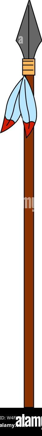 Lancia con le piume, illustrazione, vettore su sfondo bianco. Illustrazione Vettoriale