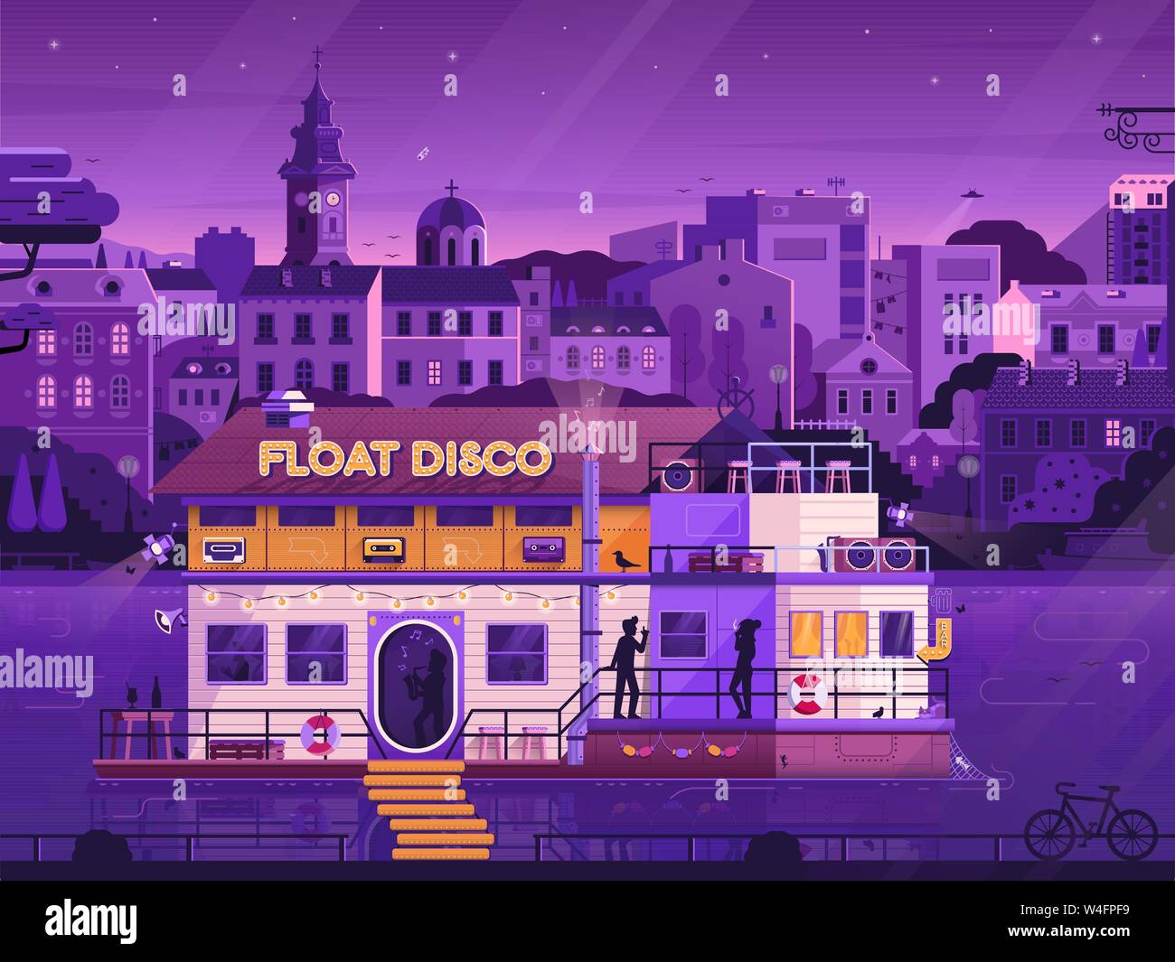 Discoteca flottante Nightclub sulla barca di Belgrado Illustrazione Vettoriale