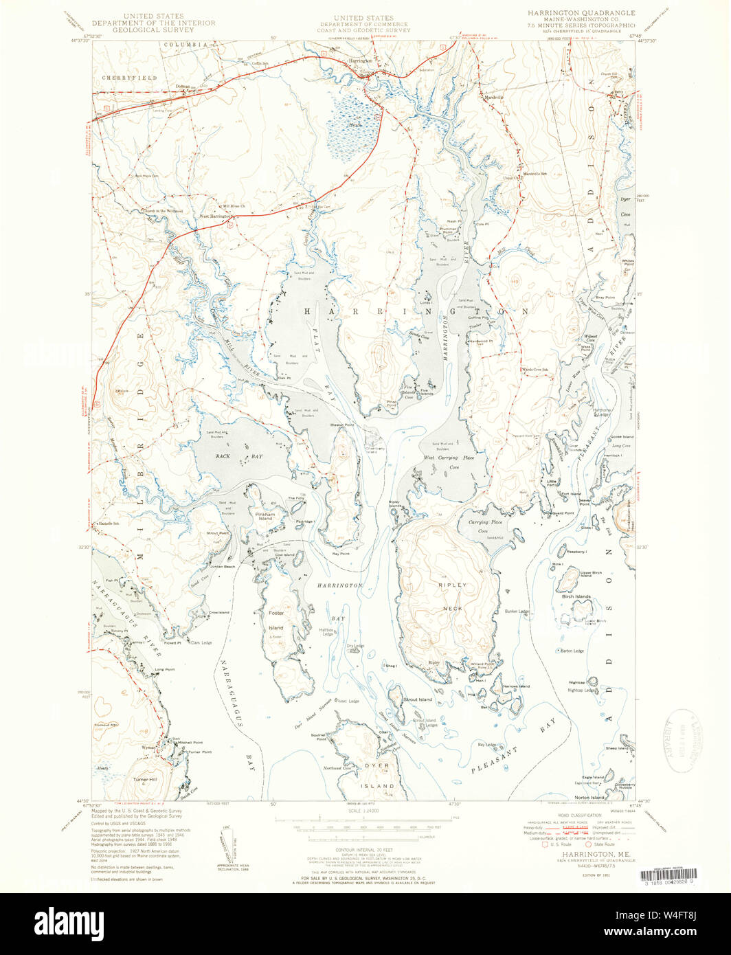 Maine USGS Mappa storica Harrington 460475 1951 24000 Restauro Foto Stock