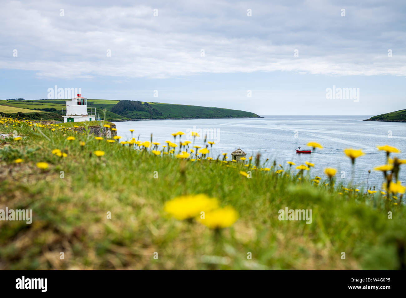 Faro sul fiume Bandon estuario sull Charlesfort in Summercove, Kinsale, County Cork, Irlanda Foto Stock