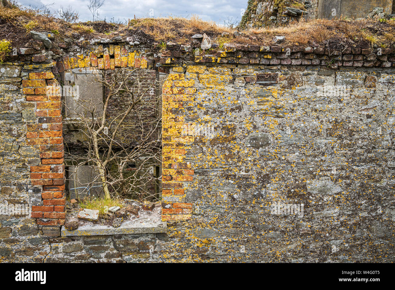 Finestra di collasso e pareti in Charlesfort, Summercove, Kinsale, County Cork, Irlanda Foto Stock