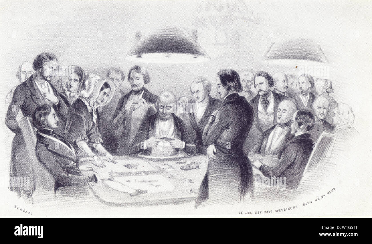 Il gioco è fatto colleghi. Nulla va più litografia da George Barnard 1840. Al tavolo da gioco in classe Bad-Schwalbach, Germania Foto Stock