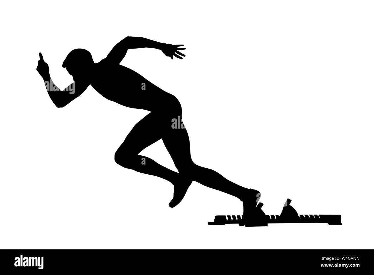 Avviare atleta runner blocchi di partenza silhouette nera in atletica leggera Foto Stock