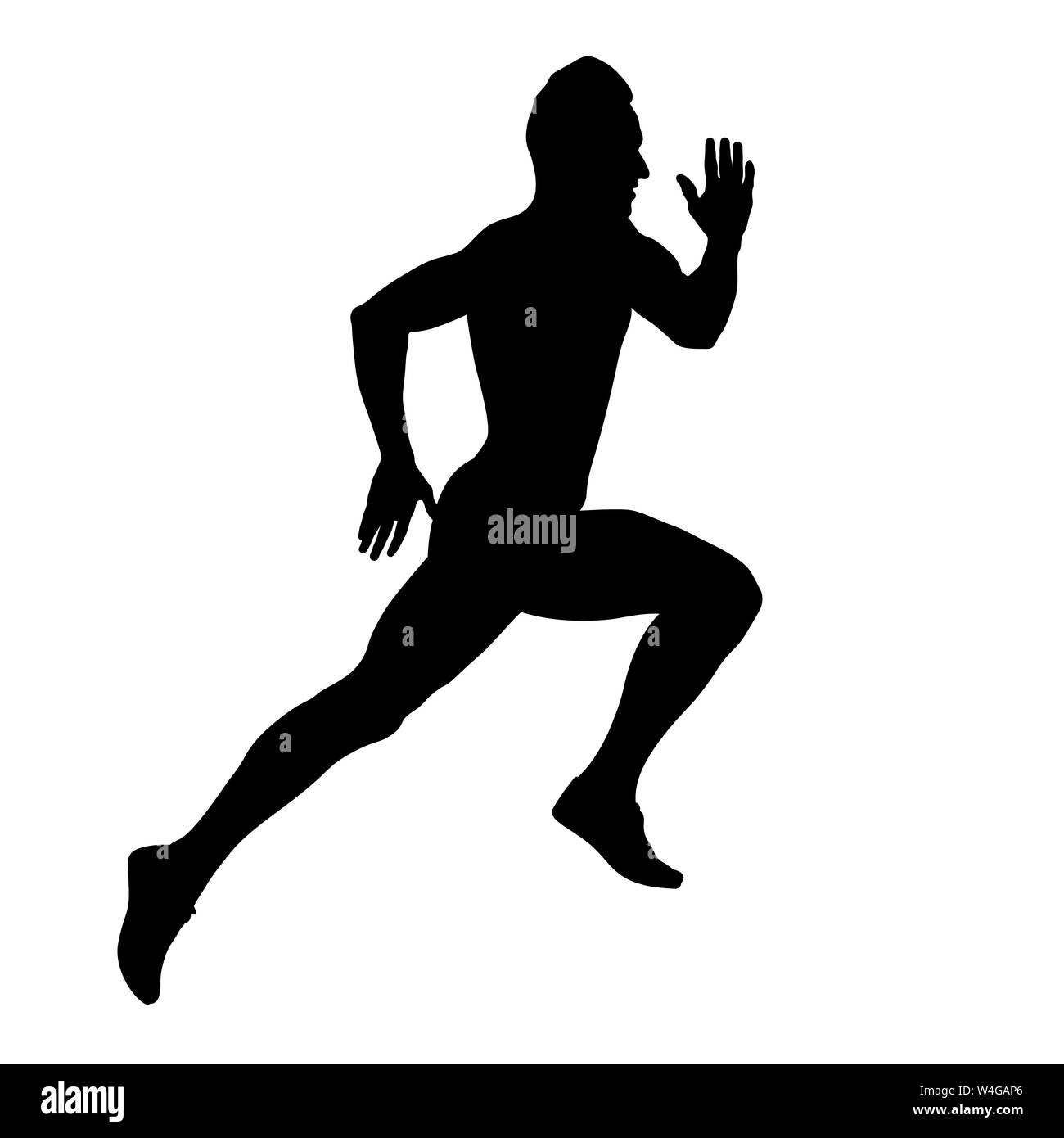 Velocista muscolare runner atleta ad esecuzione rapida silhouette nera Foto Stock