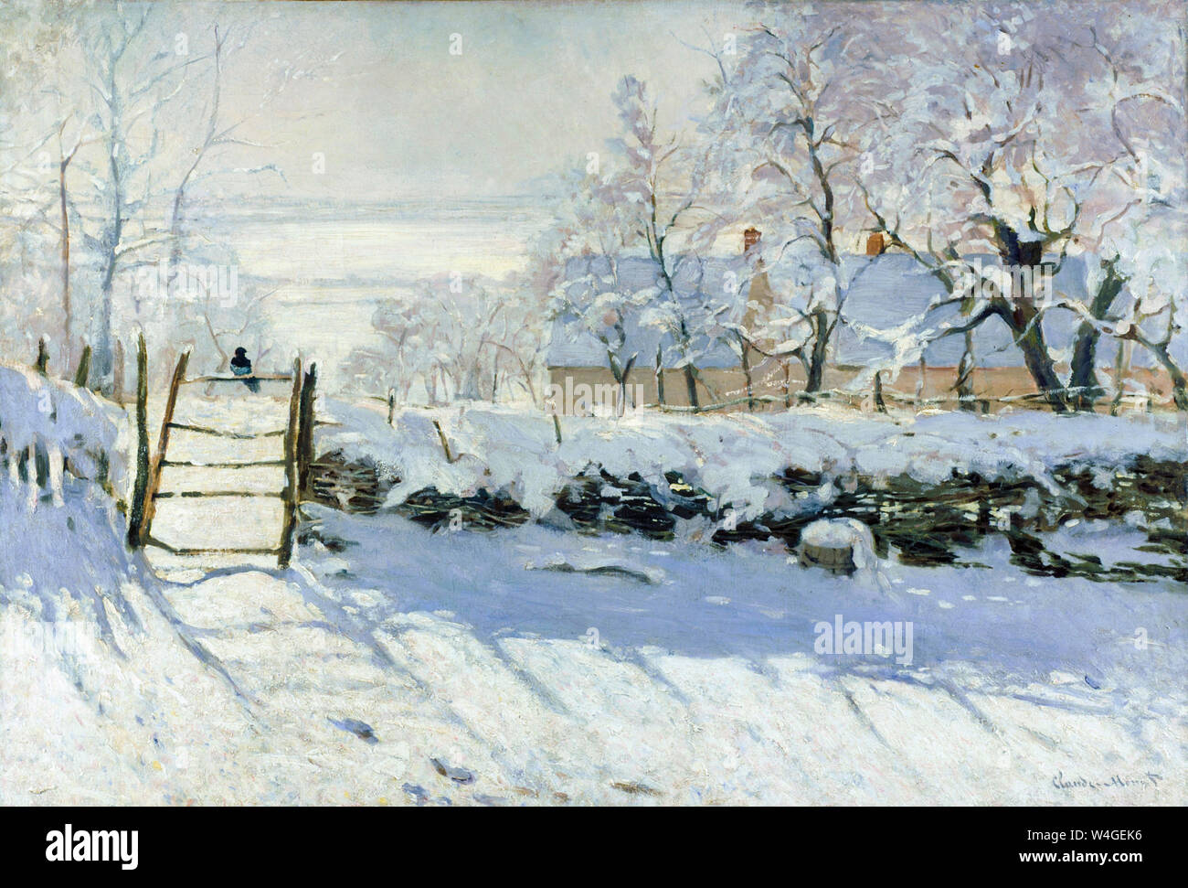 Claude Monet, dipinto impressionista, The Magpie, 1868-1869 Foto Stock