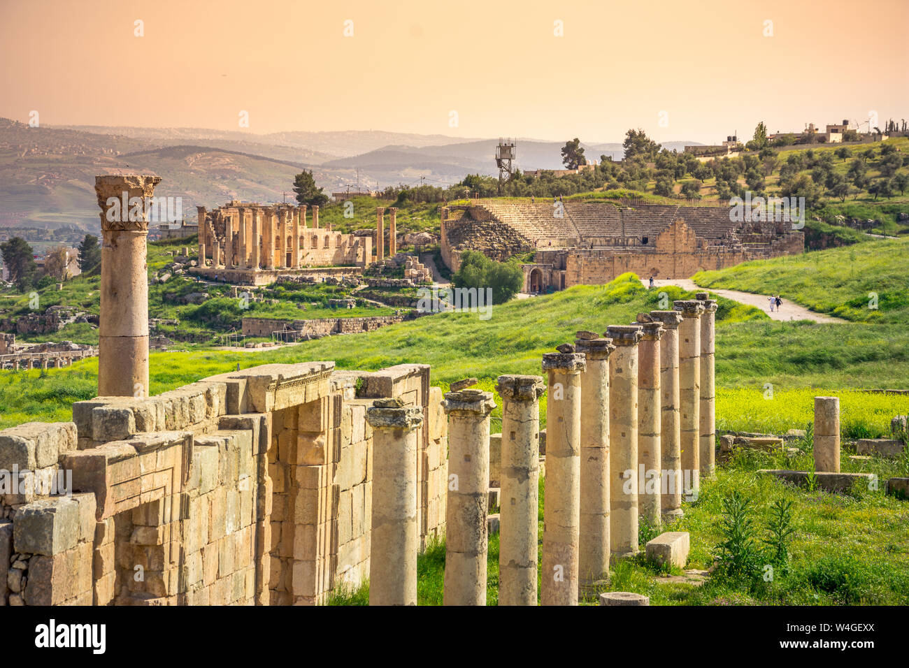 E antiche rovine romane di Jerash (Gerasa), Giordania. Foto Stock