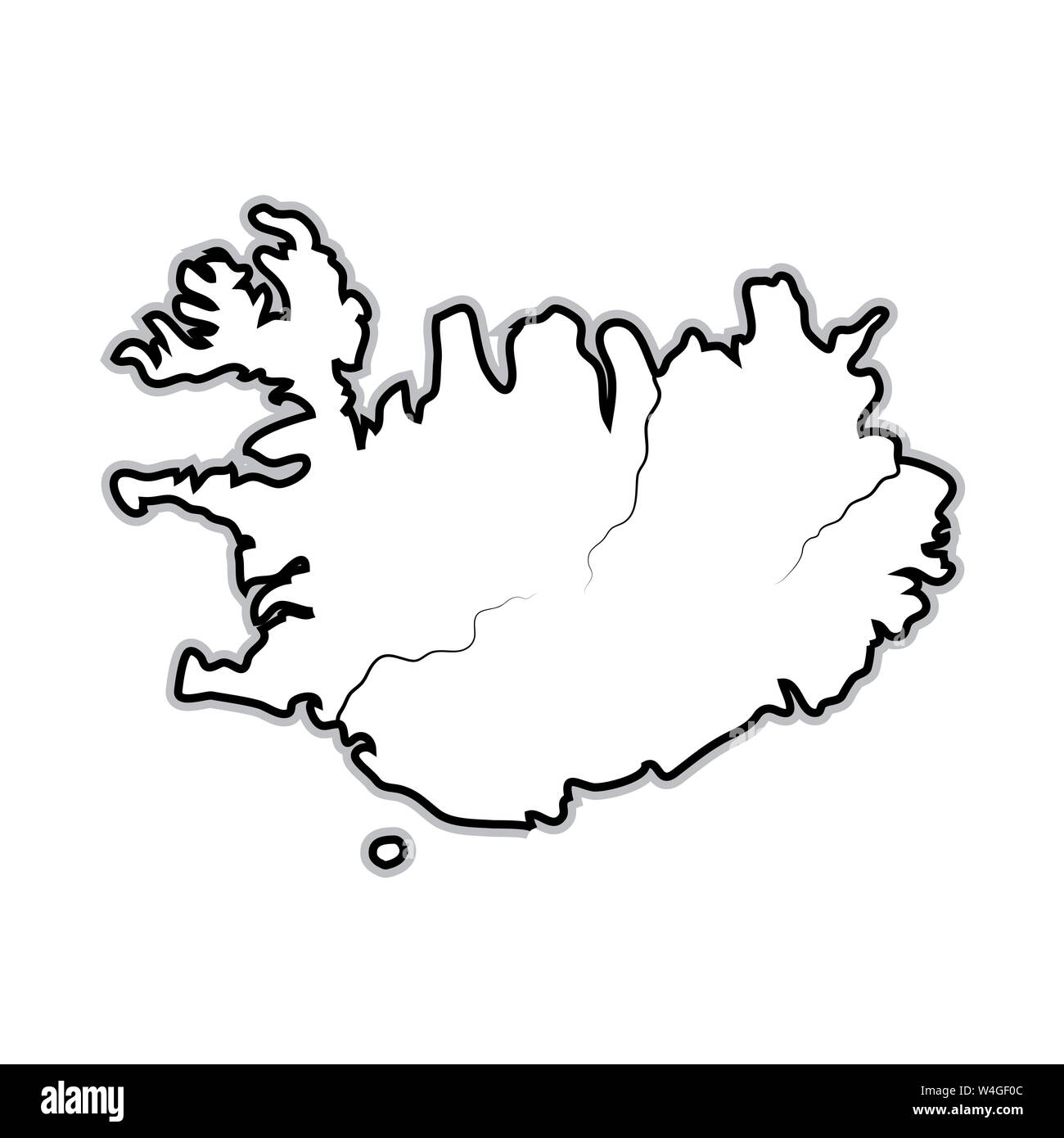 Mappa del Mondo di Islanda: Islanda, Scandinavia, Europa del Nord, l'Oceano Atlantico. Grafico geografica con coste oceaniche e isola. Foto Stock