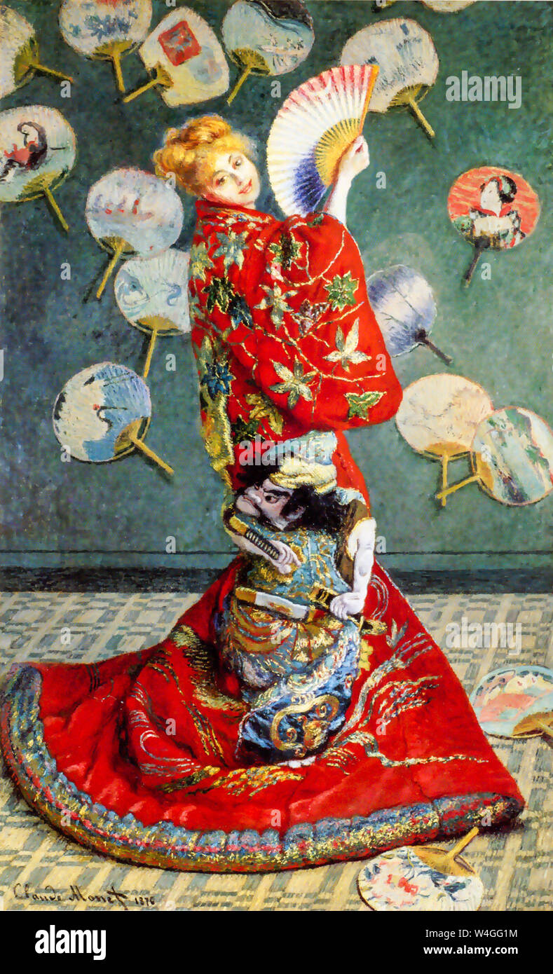 Claude Monet, Camille Monet nel costume giapponese, ritratto dipinto, 1876 Foto Stock