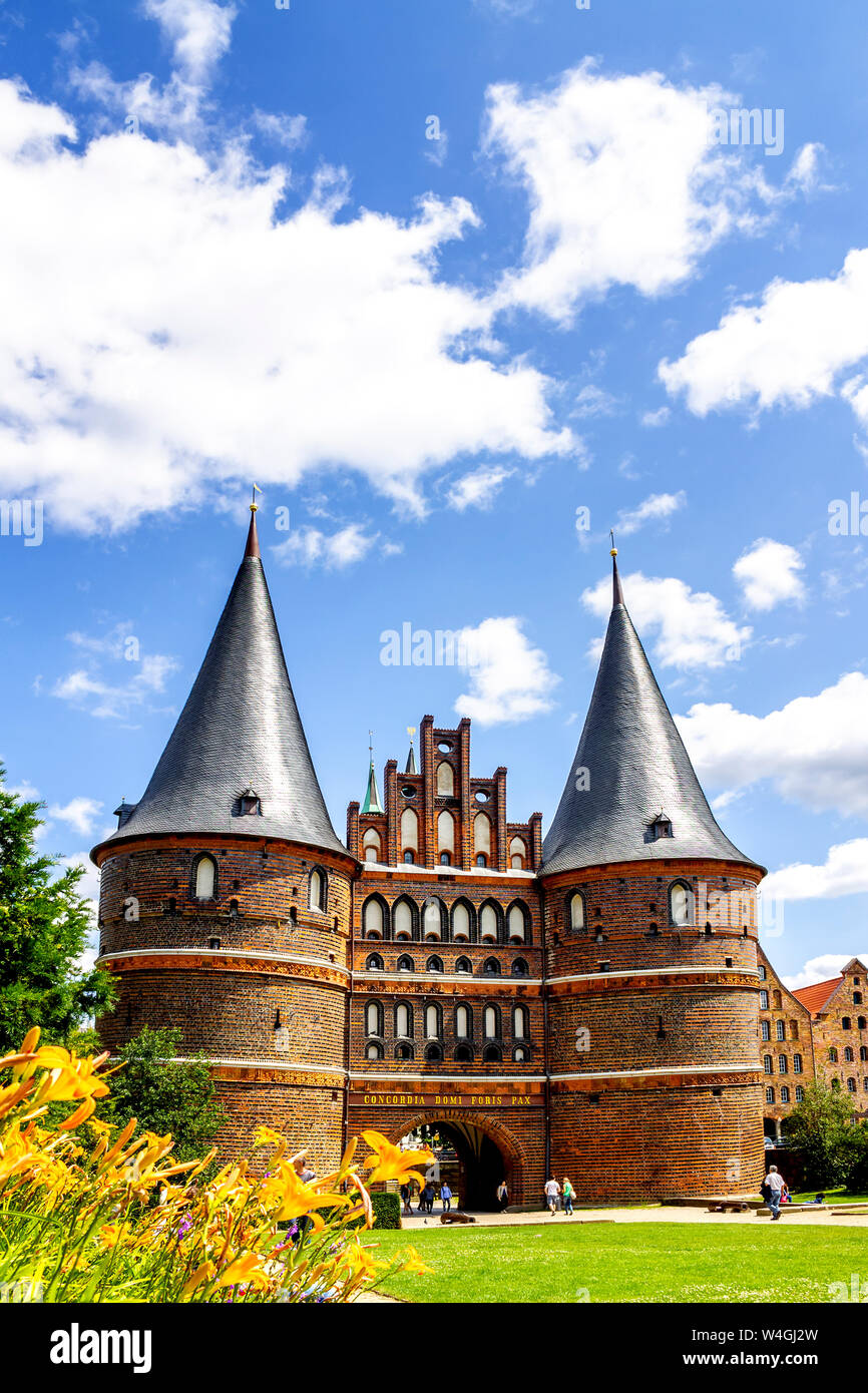 Holsten Gate, Lubecca, Germania Foto Stock