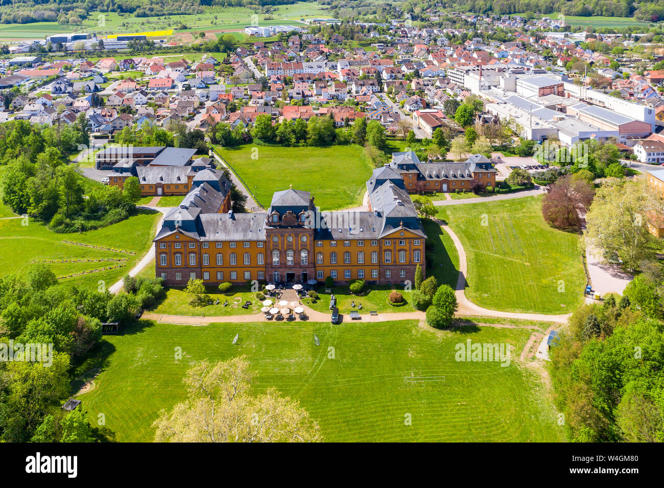 Vista del castello di Loewenstein, Kleinheubach, Baviera, Germania Foto Stock