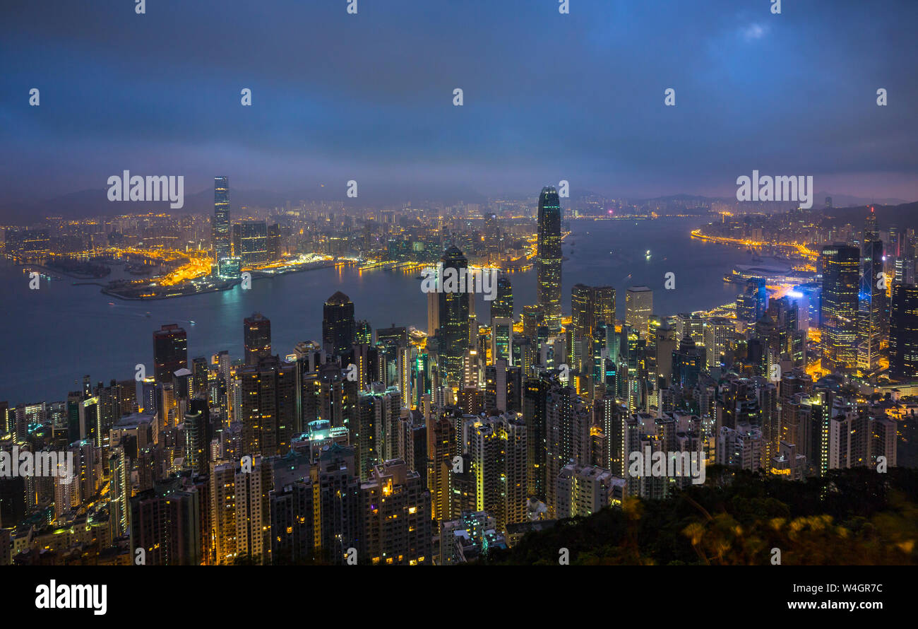 Hong Kong skyline centrale e del porto di Victoria e di Hong Kong, Cina Foto Stock