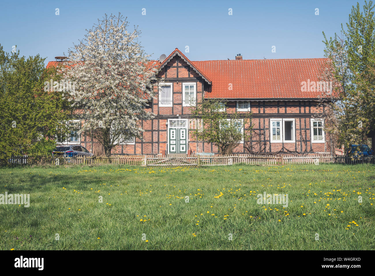 Casa in legno e muratura, Wahrenberg, Sassonia-Anhalt, Germania Foto Stock