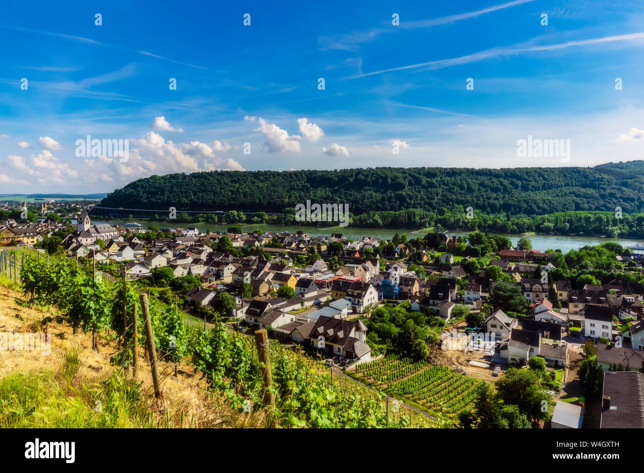 In Germania, in Renania Palatinato, vista Leutesdorf Andernach e al Fiume Reno Foto Stock