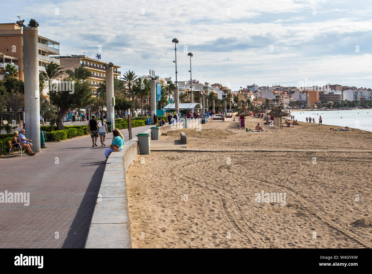 Maiorca, am Strand in s'Arenal rund um den Ballermann, Mallorca, Spanien Foto Stock