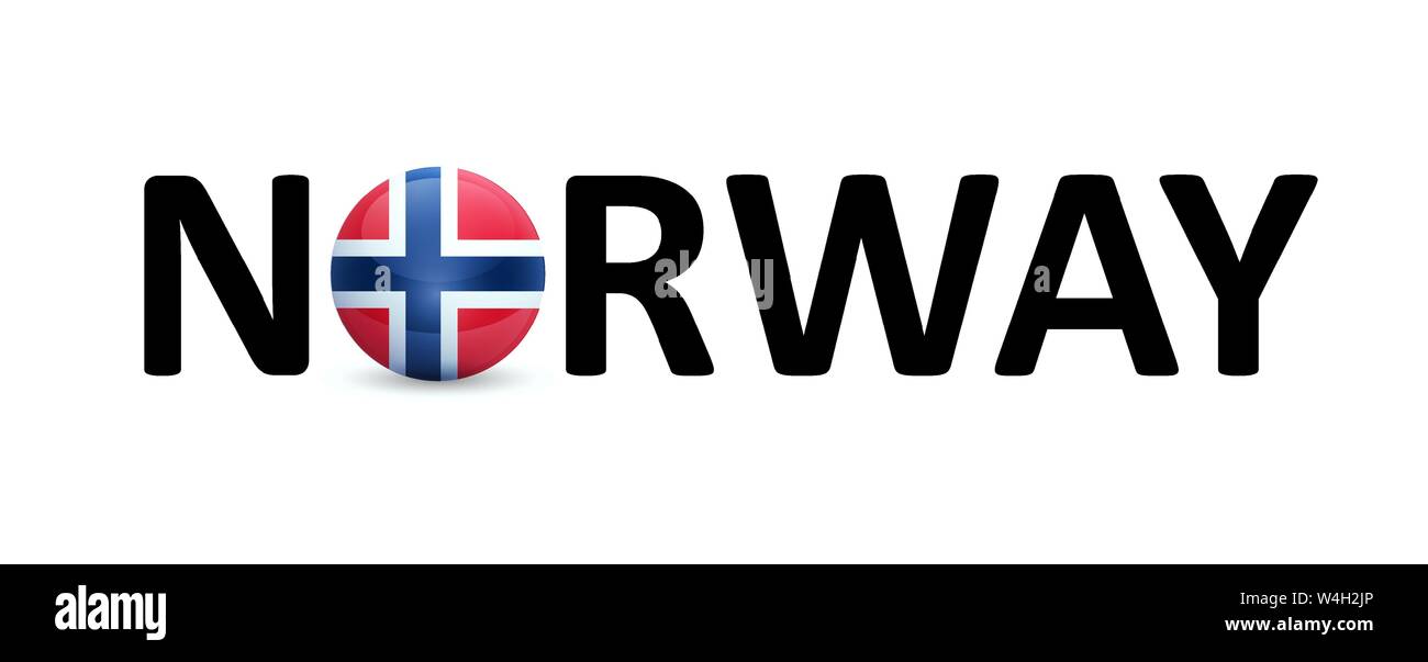 Norvegia - segno del vettore con un round bandiera nel testo. Illustrazione Vettoriale