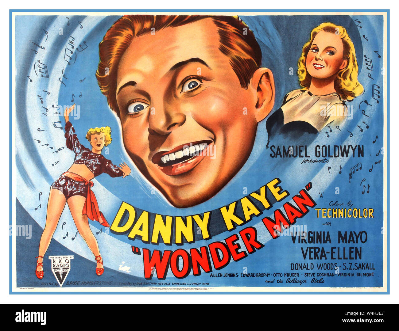 1940 film vintage poster per Wonder Man - un 1945 film musicale interpretato da Danny Kaye e Virginia Mayo - è basato su un racconto breve di Arthur Sheekman e diretto da H. Bruce Humberstone. Wonder Man, il 1945 H. Bruce Humberstone errore di identità musicale romantica la criminalità Donald Woods, S.Z. Sakall, Allen Jenkins, Edward Brophy, Otto Kruger, Steve Cochran, Virginia Gilmore, e la Goldwyn ragazze. fantasy comedy Foto Stock