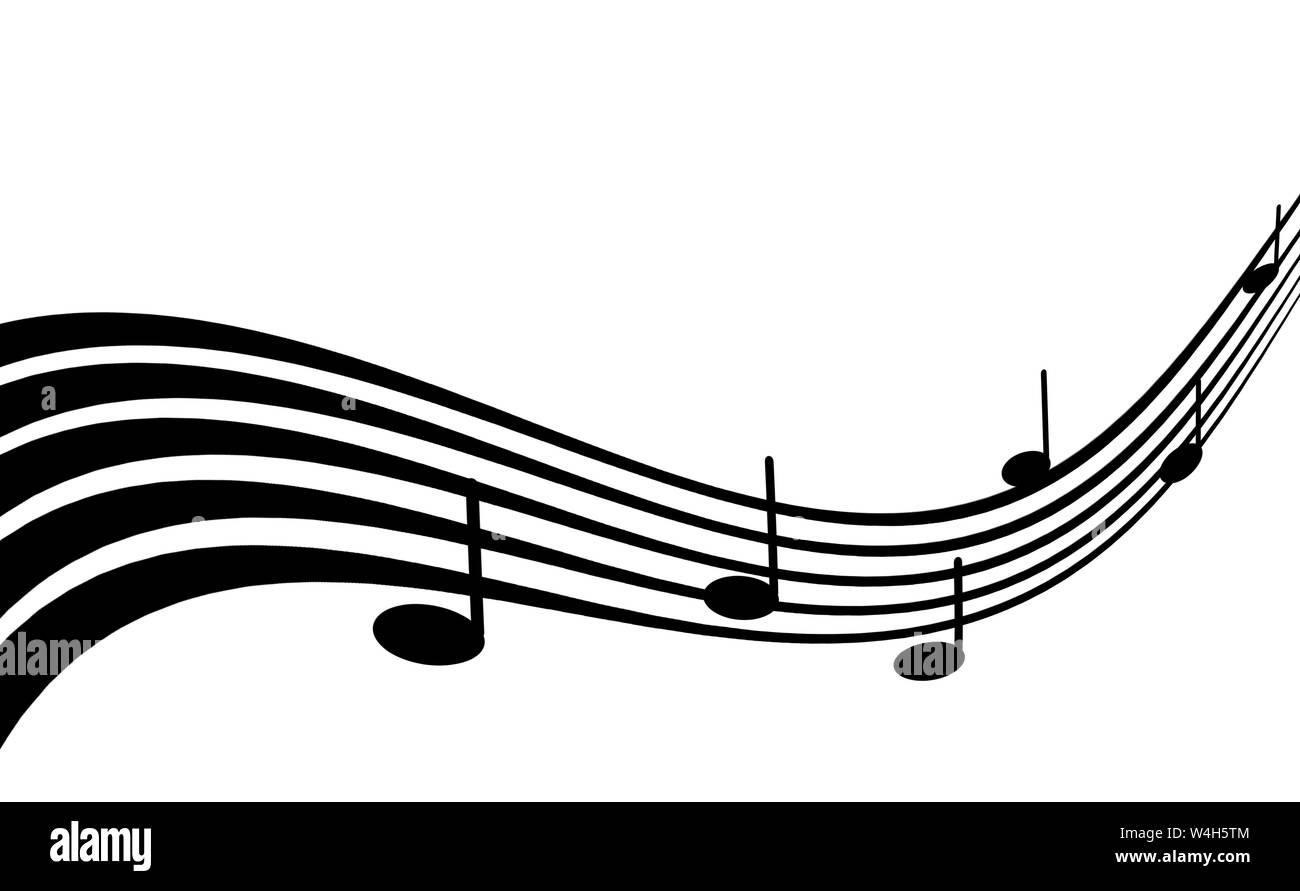 Illustrazione di notazione musicale. Cinque ondulate linee nere con note. Foto Stock