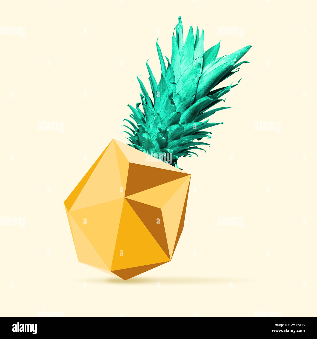 Una alternativa ananas come una pietra in oro o geometria figura su sfondo  giallo. Nuovo look di frutti, solite cose. Lo spazio negativo per inserire  il tuo testo. Il design moderno. Contemporanea