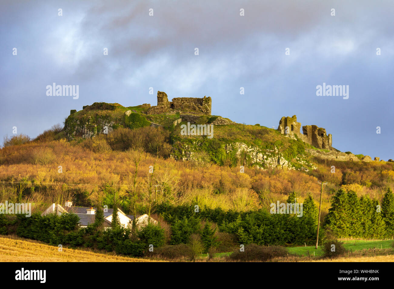 La roccia di Dunamase il rudere di un nono secolo castello nella contea di Laois, Irlanda Foto Stock