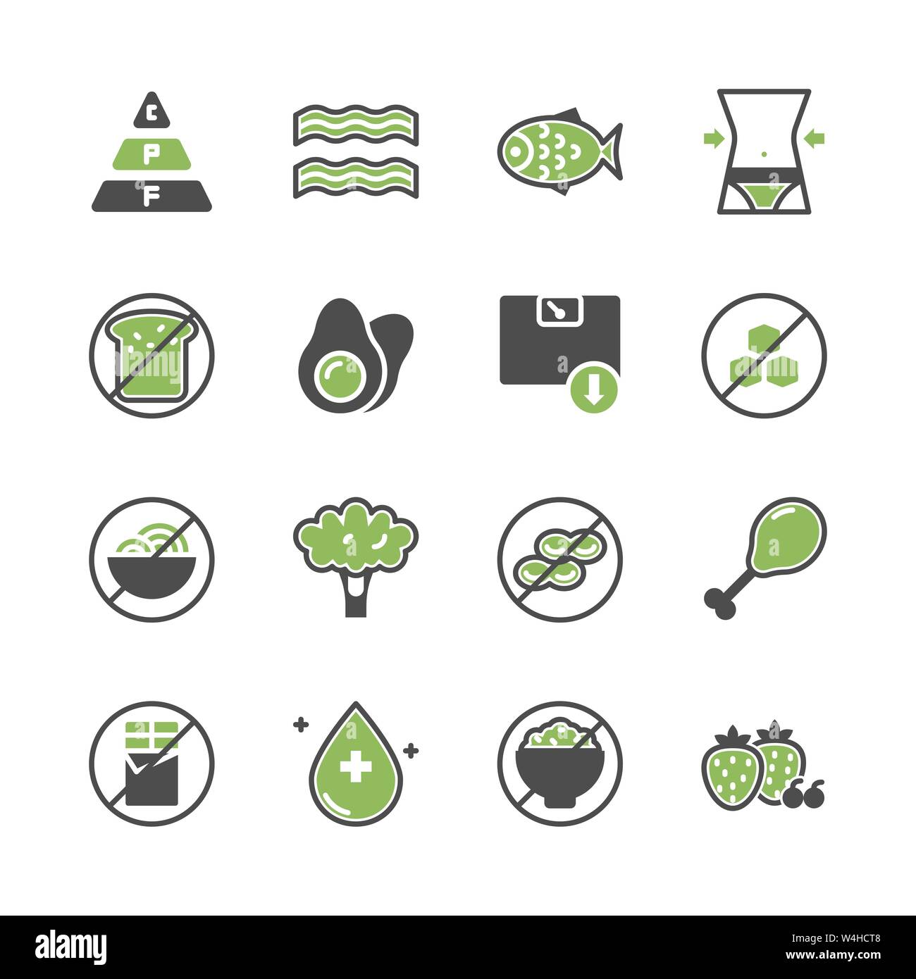 Dieta Ketogenic nel glifo icon set.illustrazione vettoriale Illustrazione Vettoriale