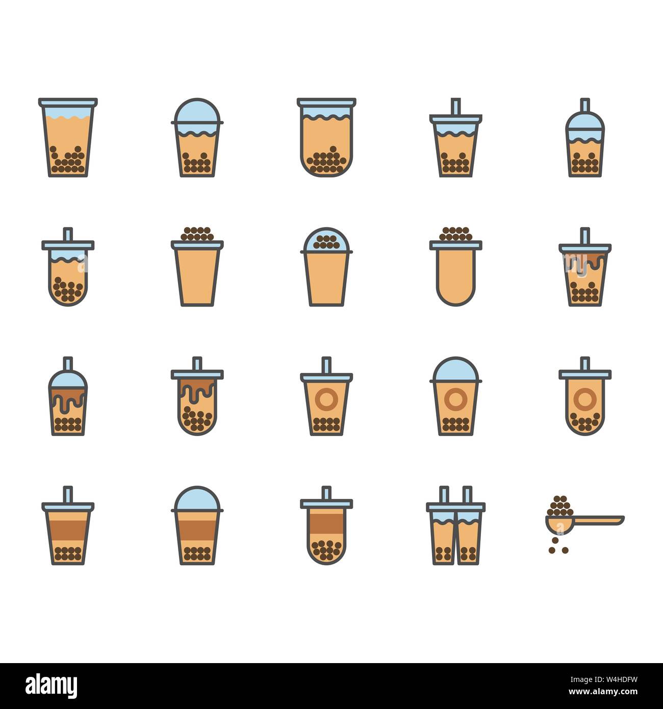 Bolla di tè di latte in colorline icon set.illustrazione vettoriale Illustrazione Vettoriale
