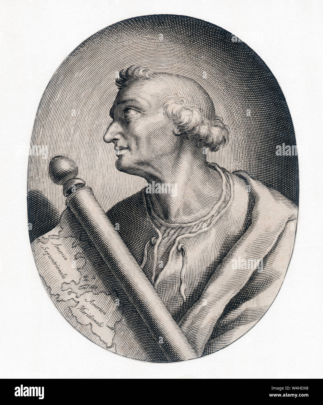 Amerigo Vespucci 1454 - 1512, aka Americus Vespucius Italian explorer e cartografo. Il continente americano è chiamato dopo di lui. Foto Stock