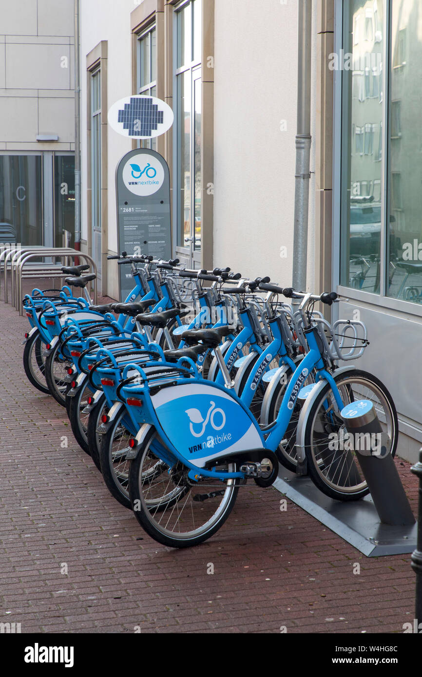 Noleggio biciclette stazione nel centro cittadino di Worms, dal Nextbike, noleggiare una bicicletta, Foto Stock